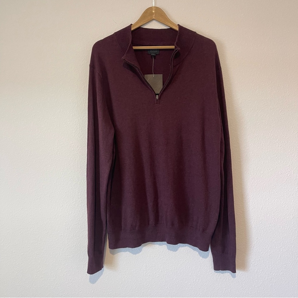 NWT 14th & Union Quarter Zip Sweater Mens XL Cotton Cashmere Burgundy 1/4 Zip - Picture 1 of 10